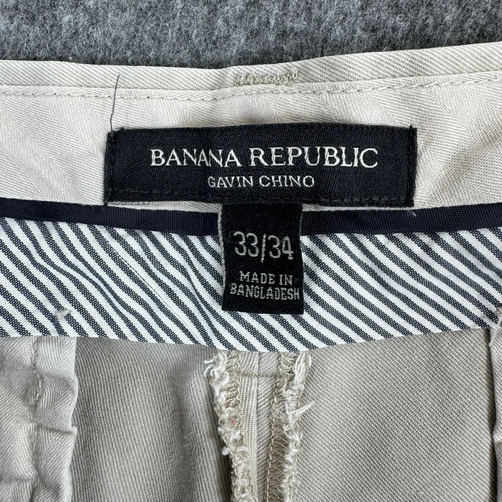 Banana Republic Gavin Chino Men's 33x34 Ivory Pants 100% Cotton Straight